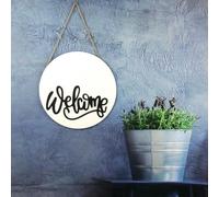 Panneau Plaque De Porte Décorative « Bienvenue » Avec Clochette, Nœud, En Bois Rond, À Suspendre Soi-Même, Avec Logo « Bonjour »