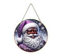 Panneau Plaque De Porte Ronde En Bois Représentant Le Père Noël Abstrait Noir, Fêtes De Noël