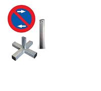 Panneau plaque plate R-308H interdit de stationner les deux côtés avec poteau et croisillon. G