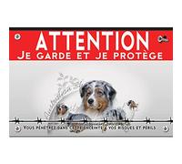 Panneau plastique Attention au chien berger australien bleu