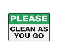 Panneau « Please Clean As You Go » - 30,5 x 20,3 cm - Pour maison, entreprise, allée