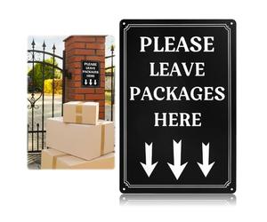 Panneau « Please Leave Parcels and Packages Here » avec flèche en aluminium avec trous pré-percés, 25,4 x 17,8 cm pour boîte aux lettres ou n'importe où pour les livraisons en plein air
