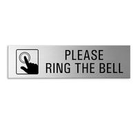 Panneau « Please ring the bell » - Aluminium brossé autocollant 3M au verso | 150 x 40 mm