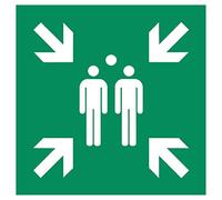 Panneau Point de rassemblement après évacuation | Alu 400x400mm | DIN EN ISO 7010 E007 | Plaque point de rassemblement | Panneau d'évacuation | Indication de premiers secours | Dreifke®