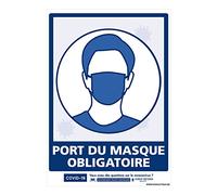 Panneau Port du Masque Obligatoire Rectangulaire. Signalisation CORONAVIRUS. Autocollant Masque Obligatoire, Panneau PVC, Aluminium - 210 x 300 mm - Adhésif
