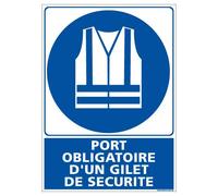 Panneau Port Obligatoire d'un Gilet de Sécurité - Plastique Rigide PVC 1,5 mm - Dimensions 210 x 300 mm - Anti-UV