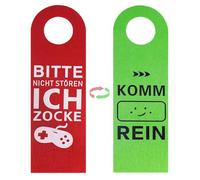 Panneau Porte « Bitte nicht stören » 2-Pack, Double Face « Ich ZOCKE » & « KOMM REIN », en Felt pour Poignée de Porte, Bureau, Chambre de Gamer - Cadeau Original
