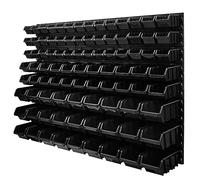 Panneau porte - outils 116 x 78 cm 91 boîtes de Rangement empilables en Plastique bacs a bec en noir pour Garage, Atelier, Banc de traiavail, system murale modulable, crochets a outils, supports