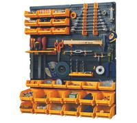 Panneau porte Outils 66 x 78 x 1.7cm 4 panneaux perforés 15 petits - 12 grands bacs 38 Crochets Etagère murale