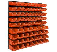 Panneau porte outils 77 x 78 cm et 82 caisses de rangement orange, etagère murale boites de rangement bacs a bec, système de rangement crochets a outils, supports, atelier, garage, banc de travail