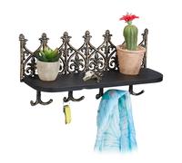 Relaxdays Panneau à clés avec étagère, Porte-Clef Mural 8 Crochets, Fonte, Armoire Clef Vintage, entrée, Couloir, Bronze