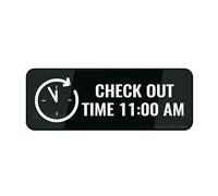 Panneau pour porte en plastique acrylique avec inscription « Check Out Time » - Longue durée - 11 h - Avec ruban adhésif double face au dos - 25,4 x 7,6 cm