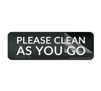 Panneau pour porte en plastique acrylique avec inscription « Please Clean As You Go » - Décoration d'intérieur et d'extérieur - 25,4 x 7,6 cm - Autocollant au dos