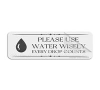 Panneau pour porte en plastique acrylique avec inscription « Please Use Water Wisely Every Drop Counts » - 25,4 x 7,6 cm - Autocollant pour bureau/entreprise - Facile à appliquer