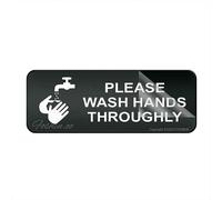 Panneau pour porte en plastique acrylique avec inscription « Please Wash Hands Thoroughly » - 25,4 x 7,6 cm - Autocollant - Utilisation au bureau ou au travail - Facile à appliquer