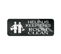 Panneau pour porte en plastique acrylique « Help Us Keep This Room Clean » avec adhésif de 25,4 x 7,6 cm, facile à installer et très visible pour le bureau et les entreprises très visible