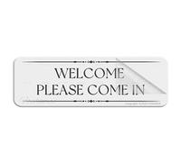 Panneau pour porte en plastique acrylique « Welcome Please Come In Wall or Door » - 25,4 x 7,6 cm - Auto-adhésif - Utilisation pour le bureau/entreprise - Facile à appliquer