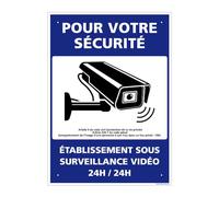Panneau Pour Votre Sécurité, Établissement Sous Surveillance Vidéo Alu 2 Mm - 300 X 420 Mm Signalisation Rectangulaire Prépercée Avec Kit De Fixation Fabrication Française
