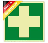 Panneau Premiers secours | extra-longue luminescence | Film autocollant 148x148mm | BGV A8 DIN 67510 E003 | éprouvé dans la pratique, résistant aux intempéries | Dreifke®