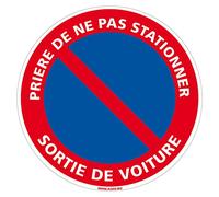 Panneau Prière de ne Pas Stationner Sortie de Voiture. Disque interdiction de stationner rouge bleu. Autocollant ou panneau PVC 1 mm - Diamètre 200 mm - Plastique PVC 1 mm - Plastique PVC 1 mm -