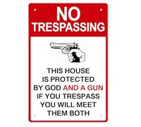 Panneau « Private Property No Trespassing » (This house is protected by god and a gun), panneau « No Trespassing Yard » - Panneau « No Trespassing » - 20,3 x 30,5 cm