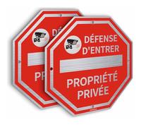 Panneau Propriété Privée Aluminium Réfléchissant 20x20 cm - Défense d'Entrer + Vidéosurveillance & Alarme - 2 Pièces Octogonal pour Extérieur