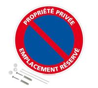 Panneau Propriété Privée Emplacement Reservé Plastique Pvc 1 Mm - Diam. 250 Mm Signalisation Prépercée Avec Kit De Fixation Fabrication Française