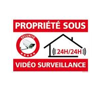 Panneau Propriété Sous Vidéo Surveillance, Panneau Alarme - 24h/24, Sticker, panneau PVC ou Aluminium. Caméra de Sécurité - 630 x 450 mm - Plastique PVC 1,5 mm - Plastique PVC 1,5 mm -