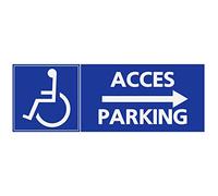Panneau PVC Handicapé - Personne à mobilité réduite accès parking flèche gauche format rectangulaire 18x6cm épaisseur 5mm