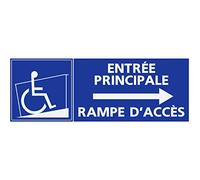 Panneau PVC Handicapé - Personne à mobilité réduite rampe d’accès entrée principale flèche droite 24x8cm épaisseur 5mm