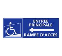 Panneau PVC Handicapé - Personne à mobilité réduite rampe d’accès entrée principale flèche gauche 18x6cm épaisseur 5mm