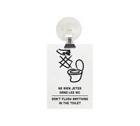 Panneau PVC "NE RIEN JETER DANS LES WC - DON'T FLUSH ANYTHING IN THE TOILET" blanc format A6 avec fixation ventouse
