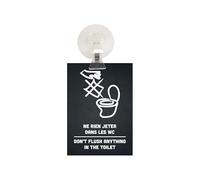 Panneau PVC "NE RIEN JETER DANS LES WC - DON'T FLUSH ANYTHING IN THE TOILET" noir format A6 avec fixation ventouse