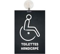 Panneau PVC "TOILETTES HANDICAPÉ" fond noir format A5 avec fixation ventouse Interface PLV 6