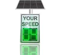 Panneau Radar Solaire de limitation de Vitesse, Panneau d'information routière - Affichage LED, Limite réglable, avec Accessoires, signalisation routière(White,60x90cm/24 x35)
