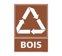 Panneau Recyclage BOIS, Tri sélectif des déchets bois. Recyclage en déchetterie. Autocollant, PVC ou Alu, au choix - 75 x 105 mm - Adhésif - Adhésif -