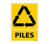 Panneau Recyclage PILES, Tri sélectif des déchets piles. Recyclage en déchetterie. Autocollant, PVC ou Alu, au choix - 150 x 210 mm - Adhésif - Adhésif -