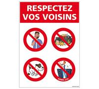 Panneau Respectez Vos Voisins - Protection Anti-UV - Dimensions 210x300 mm - Plastique Rigide PVC 1,5 mm