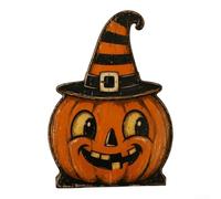 Panneau rétro en bois d'Halloween mignon dessin animé citrouille crâne sorcière chapeau décoration de table 15 x 5 cm (style I)