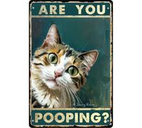 Panneau rétro en étain vintage avec chat noir et inscription « Cat are You Pooping » - Décoration murale pour salle de bain, toilettes, cadeau pour amoureux des chats, panneau amusant en étain - 14 x