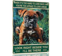 Panneau rétro en métal avec inscription « Boxer Dog Right Beside You Lover » pour intérieur et extérieur Décoration murale pour maison, bar, boutique, café, cadeau vintage 20,3 x 30,5 cm