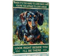 Panneau rétro en métal avec motif teckel « Right Beside You » - Pour intérieur et extérieur - Décoration murale pour maison, bar, boutique, café, cadeau vintage - 30,5 x 40,6 cm