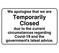 Panneau rigide en plastique de 3 mm avec inscription « We Excusise that we are Temporarily Closed ».
