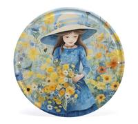Panneau rond en aluminium avec inscription « Little Girl At The Flower Counter » - Vintage - Tendance - Jardinier - Décoration extérieure - Pour la maison, la chambre à coucher, la cuisine, le bar, la