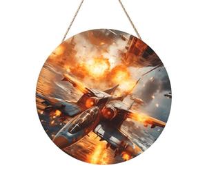 Panneau rond en bois d'avion de 30,5 cm - Décoration murale - Panneau de porte en bois MDF à suspendre avec corde - Cadeau de décoration d'intérieur de ferme