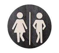 Panneau rond en bois pour salle de bain, plaque murale créative pour décoration de porte, décoration de toilettes de style ferme, 20 cm, gris, noir, doré (noir)
