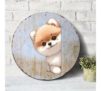 Panneau rond en métal de Poméranie avec motif chien qui regarde un coin de couronne, plaque de porte, de chambre, impression artistique pour décoration d'intérieur, bureau, pub, 30,5 cm