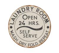 Panneau rond en métal vintage avec inscription « Laundry Room Open 24 Hours » - Décoration murale rétro - 20,3 x 20,3 cm