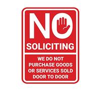 Panneau rond « No Soliciting We Do Not Buy Goods or Services Sold Door to Door » (Rouge) - Petit format