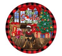 Panneau rond vintage en métal avec inscription « Dear Santa Define » - Décoration d'intérieur - 30 x 30 cm